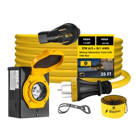 LAZMUMI 50 Amp Generator Cord with Pre-Drilled Power Inlet Box, Real Heavy Duty STW 6/3+8/1 AWG,125V/250V NEMA 14-50P to SS2-50R Generator Extension Cord with 50A Inlet Box,UL&ETL Listed (25FT)