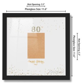 13x13 Birthday Signature Frame with Plexiglass Cover - Holds 4x6 Photos, 80th Birthday Decorations, Alternative Guest Book Gifts for Men & Women, 80th Party Favors, Wall Display & Supplies, Black