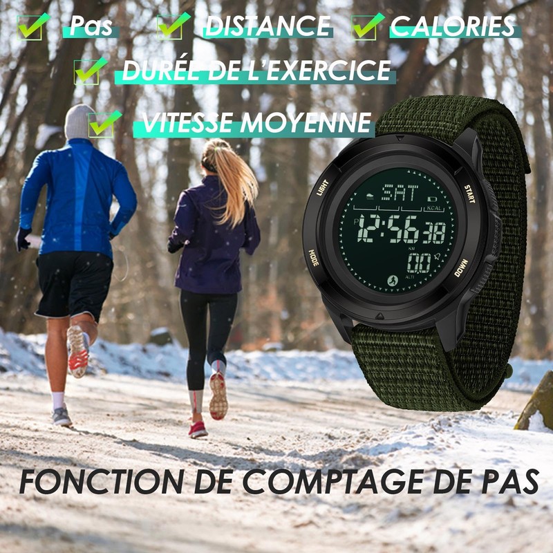 Sports Watch for Men Nylon Strap Hiking Watch Metronome Compass