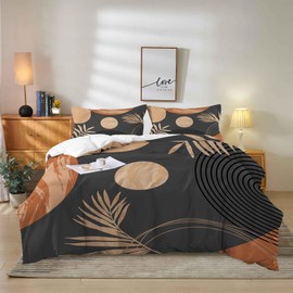 Msocio Boho Duvet Cover Queen 3 Pieces Soft Washed Microfiber Duvet Cover Set Abstract Arch Sun Modern Mid Century Bedding Sets for All Seasons Home Bedding Decorations
