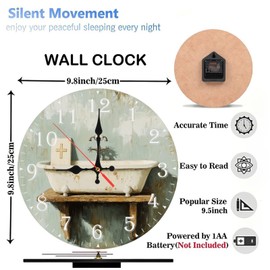Lancholy 10-Inch Silent Wooden Wall Clock, Vintage Tub Clock Antique Faucet ” Silent Non-Ticking Clock, Battery Operated (AA Batteries Not Included), Artistic Home Decor