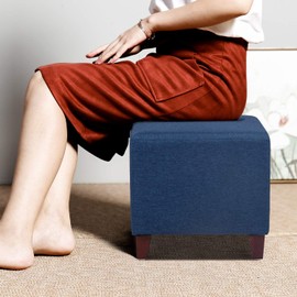 Joveco Ottoman Foot Rest 16" Square Fabric Stool (Navy Blue)