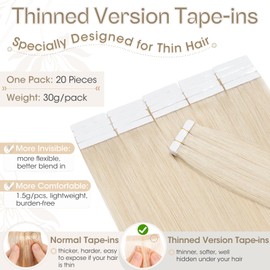 Elailite Tape Extensions – Invisible Tape Extensions Real Hair – Remy Real Human Hair – 20 Pieces 30 g Tape-In Extensions – Straight – #60 Platinum Blonde – 60 cm