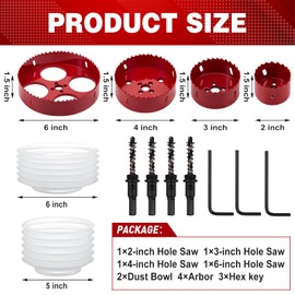 Blulu 2inch 3inch 4inch 6inch Hole Saw for Recessed Lights Can Lights BI Metal 2, 3, 4, 6 Hole Saw 130mm 160mm Dust Bowl for 95% Dust Collection Drill Cutter Kit Wood, Ceiling, Plastic Metal