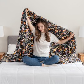 Berkshire Blanket-Classic Heavyweight Warm Soft Printed VelvetLoft® Plush Blanket, King Size Soft Fuzzy Blanket for Couch Sofa Bed, Mushroom Cutie Charcoal, 90in x 108in