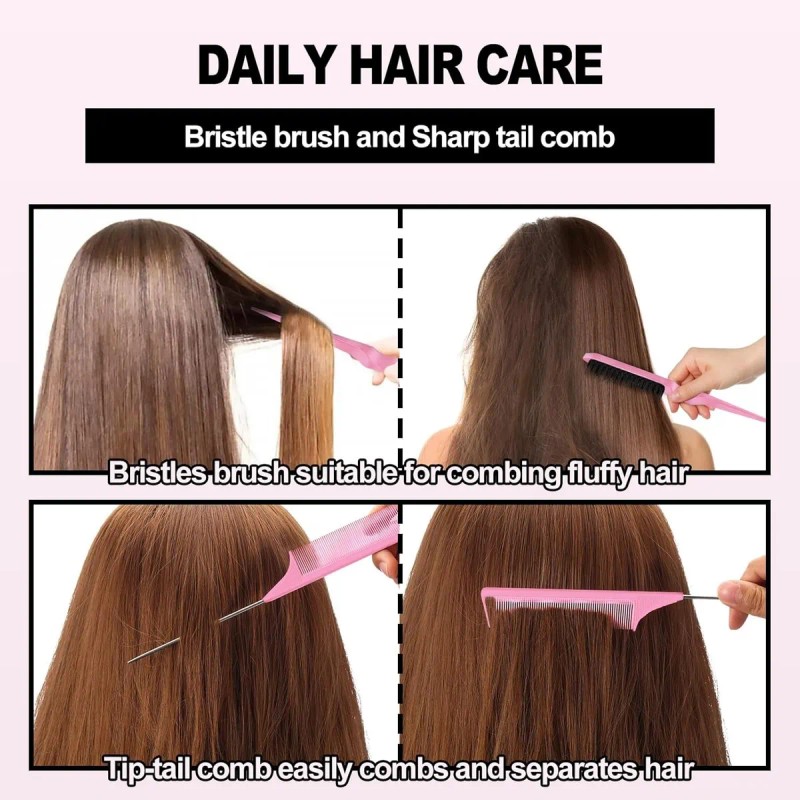 10pzs Kit Cepillos Y Peines Peinado Cabello Con Pinza, Rosa