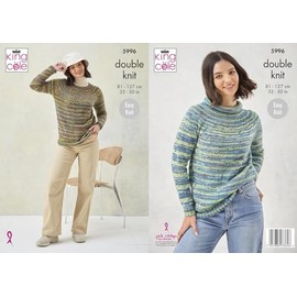 King Cole Ladies DK Knitting Pattern Easy Knit Round or Roll Neck Sweater (5996)