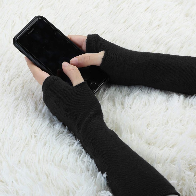 Allegra K Black Long Fingerless Typing Writing Gloves Winter Arm