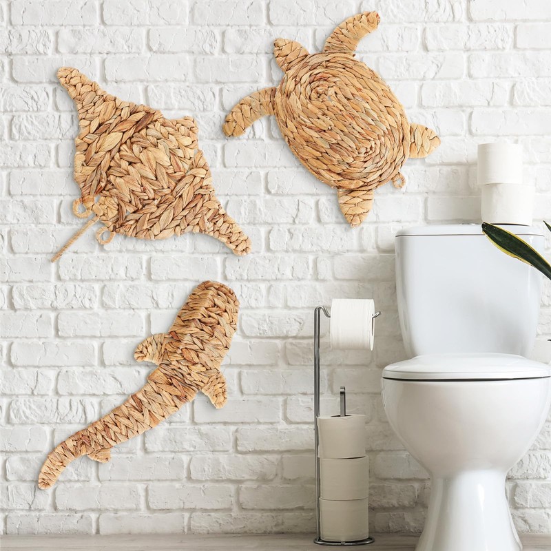 Threehoney 3 Pcs Boho Beach Wall Decor Summer Coastal Wicker