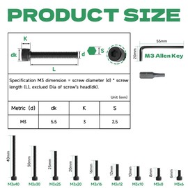 Jyvex Pack of 70 M3 x 16 screws, black, cylinder head screws m3, cylinder screws with hexagon socket, D912 12.9 class carbon steel Allen screws, fully threaded, with key