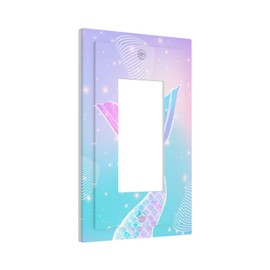Mermaid Single Light Switch Cover Plate Rainbow Tail Scales Jelly Fish 1 Gang Rocker Outlet Covers Decorative Electrical GFCI Wallplate for Nursery Girls Boys Room Kids Room Décor