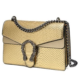 MYHOZEE Crossbody Bags for Women - Snake Printed Clutch Purses Leather Shoulder Bags Chain Strap Evening Handbags Gold