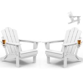 KINGYES Folding Adjustable Backrest HDPE Adirondack Chair Set of 2, White