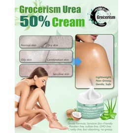 Crema de urea 50 por ciento para pies con coco 10.58 onzas || Crema para pies y manos de máxima resistencia con 2% de ácido salicílico, árbol de té y 