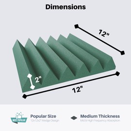 Soundproofing Acoustic Studio Foam - Forest Green Color - Wedge Style Panels 12”x12”x2” Tiles - 4 Pack