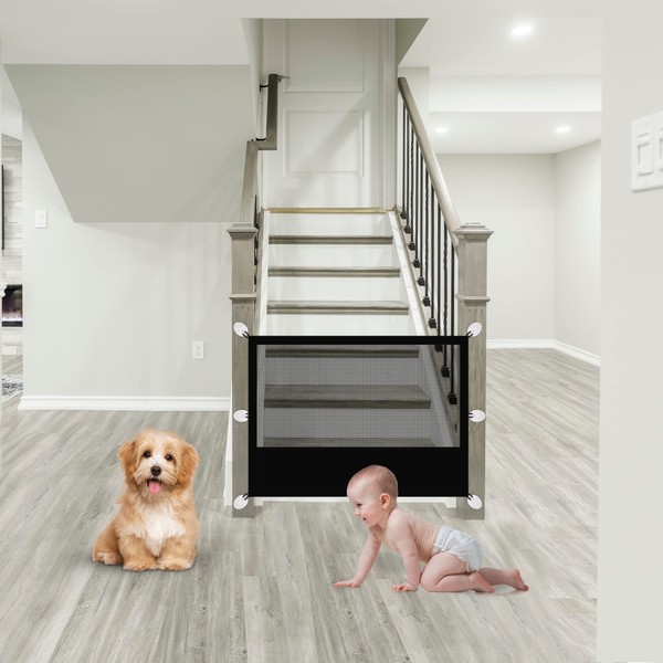 LOELO Magic Gate, Dog Stair Gate & Baby Gates For Dogs, Travel Stair Gate, Dog Gates Indoor Extendable No Drilling, Dog Barrier, Stair Gates For Dogs, Stair Gates For Baby, Easy Install - 110x80cm