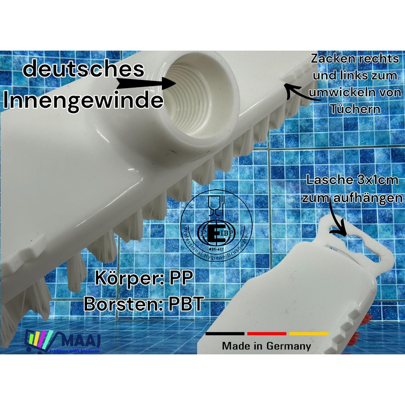 Hygiene Scrubber 23cm 5 Row Polyester Bristles Food Safe White