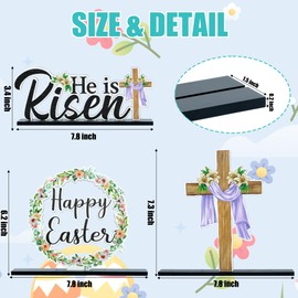 AsodSway Easter Religious Table Decorations - 3P Spring Party Happy Easter He is Risen Watercolor Wooden Sign Christian Jesus Cross Centerpieces Home Farmhouse Decor Easter Religious Tiered Tray Decor
