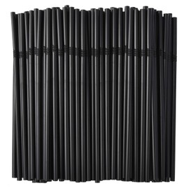 ALINK 200-Pack Black Plastic Flexible Straws, 0.23" x 7.75" disposable Bendy Drinking Straws