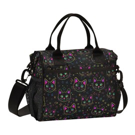 DerlonKaje Neon Cat Women's Insulated Lunch Bag Large Capacity 12L