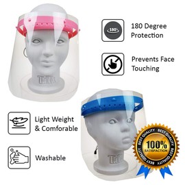 proSPORT 20 Pack Pink Childrens Face Shield for School Boys Girls Kids Flip Up Mask Clear Anti Splash Spray Protection Includes 3 Bottles Spray Cleaner