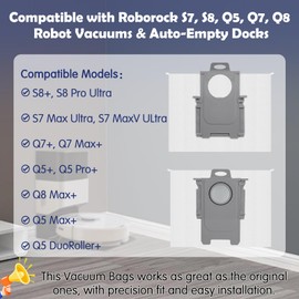 12 Packs Disposable Vacuum Bags Compatible for Roborock Q5+, Q5 Pro+, Q5 Max+,Q5 DuoRoller+,Q7+, Q8 Max+, S7 Max Ultra/MaxV Ultra, S8+, S8 Pro Ultra Robot Vacuums & Auto-Empty Docks