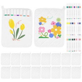 40 Pcs Pot Holder with Pocket for Craft Include 16 White Heat Resistant Pot Holders and Oven Mitts with 24 Makers for Kitchen Cooking and Baking Christmas DIY Craft Project Set
