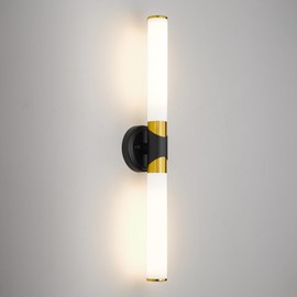 Modern Wall Sconce, HWH 27'' Black Gold Bathroom Vanity Light with Frosted White Glass Shade, 2-Light Vanity Light Bar Vertical and Horizontal Cylinder Wall Lamp, 5HZG105BG BK+BG