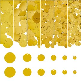 DICOSMETIC 6 Sizes 880Pcs Flat Round Sequin Paillettes Plastic Sequins for Crafts 8/10/12/16/19/25mm Golden Metallic Metalic Large Loose Sequins for DIY Decoration Garment Embroidery