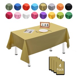 MORAINJAY 4Pcs PEVA Gold Tablecloths,137x274cm Large Rectangular Table Cover for Birthday Party, Solid Color TableCloth for Outdoor Picnic,Waterproof,Wipe Clean Oil-proof Table Cloth for Home Dinner
