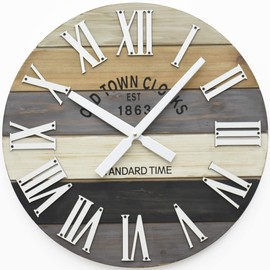 Oldtown Clocks 30" Wooden Multi-Color Maritime Coastal Beach Large Roman Wall Clock (Grey, 30 inch)