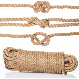 Naler Cuerda de cáñamo 25 m 6 mm, 100% Yute Natural, 4 Capas de Cuerda Gruesa para Barcos, Barras de arañar de Animales, Manualidades, Embalaje de Regalo, jardinería y floristería