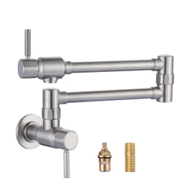 Traditional Brushed Nickel Wall Mount Pot Filling Faucet 2 Handle with Brass Cartridge Kitchen Pot Filler Faucet Over StoveColor: Chrome, Surface Finishing: Chrome