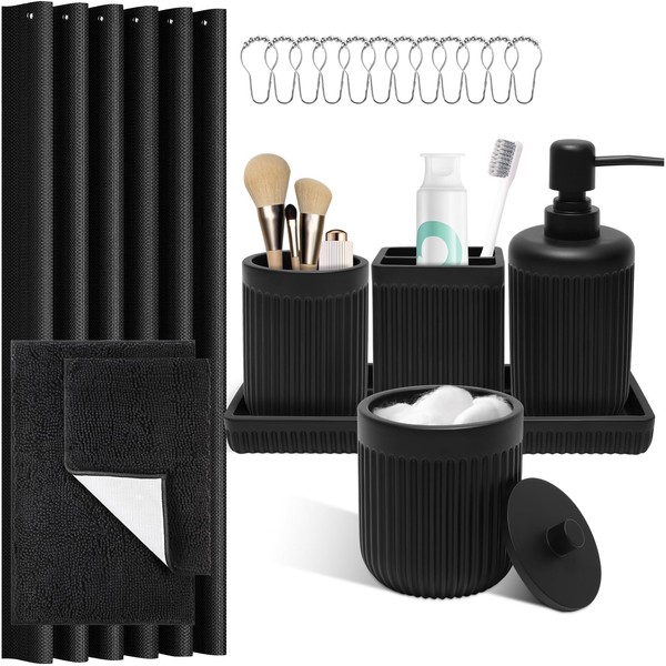 XLHOMO Resin Matte Black Bathroom Accessories Set 8 Pcs -