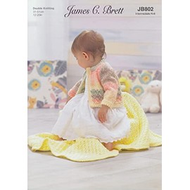 James Brett Double Knit Knitting Pattern Baby Lace Detail Cardigan Blanket & Hat (JB802)