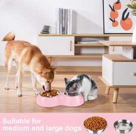 PetVillage Elevated Dog Bowls Set - Non-Slip Raised Pet Feeder with Medium (13.9 oz) & Large (29.8 oz) Stainless Steel Bowls - Includes Durable Resin Stand for Puppies, Adult Dogs & Cats - Pink