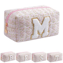 JOVAKIT Alphabet Makeup Bag Cosmetic Bag for Women, Christmas Gifts for Girls Age 6-18, Floral Flowers Coquette Travel Toiletry Zipper Make Up Pouch Organizer Trendy Stuff (Pink Floral M)