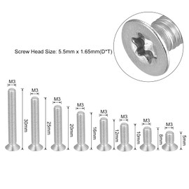 sourcing map M3 Torx Security Screws Kit, (M3x5/8/10/12/16/20/25/30mm)150pcs 304 Stainless Steel Countersunk Head Tamper Proof Screw, W 1pcs T10 Wrench Bolts