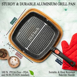 Moss & Stone Square Grill Pan for Indoor Cooking, 11-Inch Nonstick Griddle Skillet with Removable Handle, RV Die-Cast Aluminum Stove Top Grill Pan for Meats & Vegetables, Detachable Handle