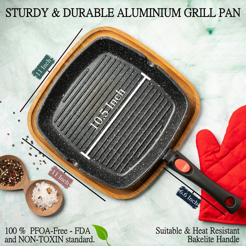 Moss & Stone Square Grill Pan for Indoor Cooking, 11-Inch