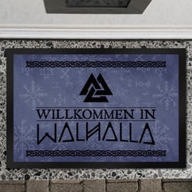 Welcome to Walhalla Viking Doormat XXL 50 x 75 cm with Runes and Knot Motifs as a Gift for Real Strong Nordmen and Viking Fans