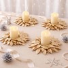 4 Pcs Christmas Artificial Gold Bay Leaf Candle Rings Gold