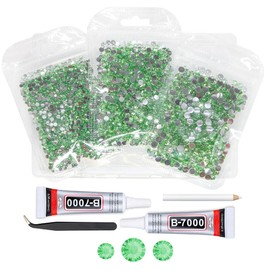 qiipii Light Green Crystal Resin Rhinestones w B7000 Jewelry Glue for Bedazzling Crafting Light Grass Green Flatback Stones 3mm 4mm 5mm Diamonds Crystals Gems for Nails Face Eye Makeup Tumblers Crafts