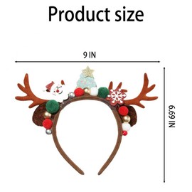 Tisbonsy Glitter Red Reindeer Antlers Headband with Pom Poms, Christmas Hair Accessory for Women Girls Teens, Xmas Party Costume with Santa & Tree