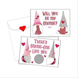 Valentines Day Gnomes Scratch Off Card for Kids, DIY Valentine's Card, Class Valentine, Pack of 24 Cards with Envelopes