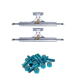 Slappy Truck Company ST1 Inverted Heroin Curb Killer Polished Skateboard Trucks - 7.3" Hanger 10.0" Axle with 1" Anodized Blue Hardware - Bundle of 2 Items