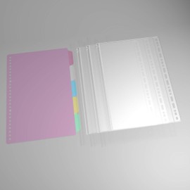 [ 3 Pcs ] B5 Size 26 Holes Binder Pockets, Zipper Binder Pouch Bags Waterproof Loose Leaf Bags & [ 1 Set ] B5 Size 26 Holes Colorful Index Page Tab Document Classification (Support, 3+1)