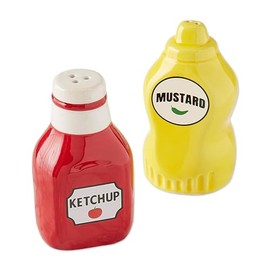 Mustard Ketchup Shaped Salt Pepper Shaker Set, Adorable Ceramic Shaped Bottles of Mustard Ketchup Condiments for Salt Pepper Set