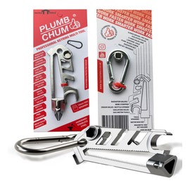 Plumb Chum universal bleed key, meter box key, The original Keyring Plumbing Multi Tool for professional and DIY, magnetic hex holders, radiator balancing tool, bottle opener, coin tool, 10mm spanner.