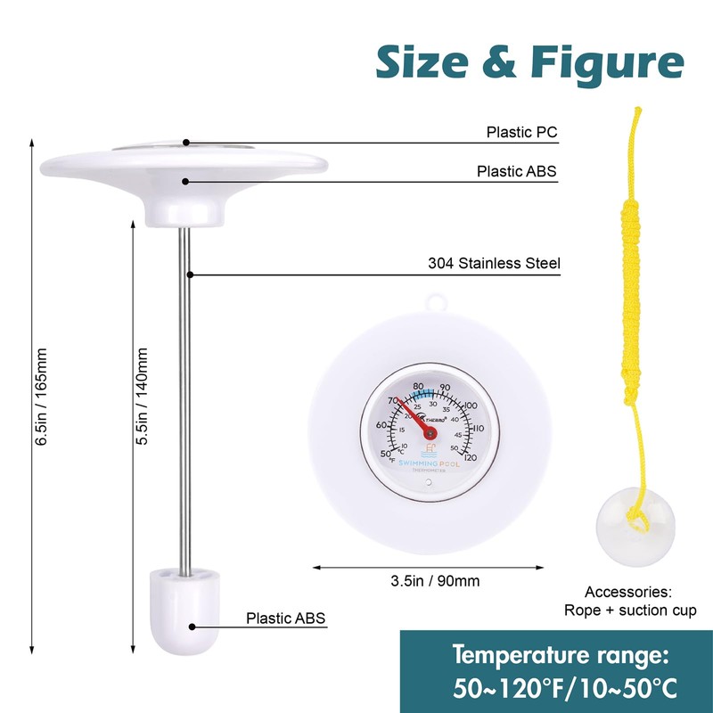 SPOROLWE Floating Pool Thermometer Easy Read – Battery-Free, Color-Coded Ideal